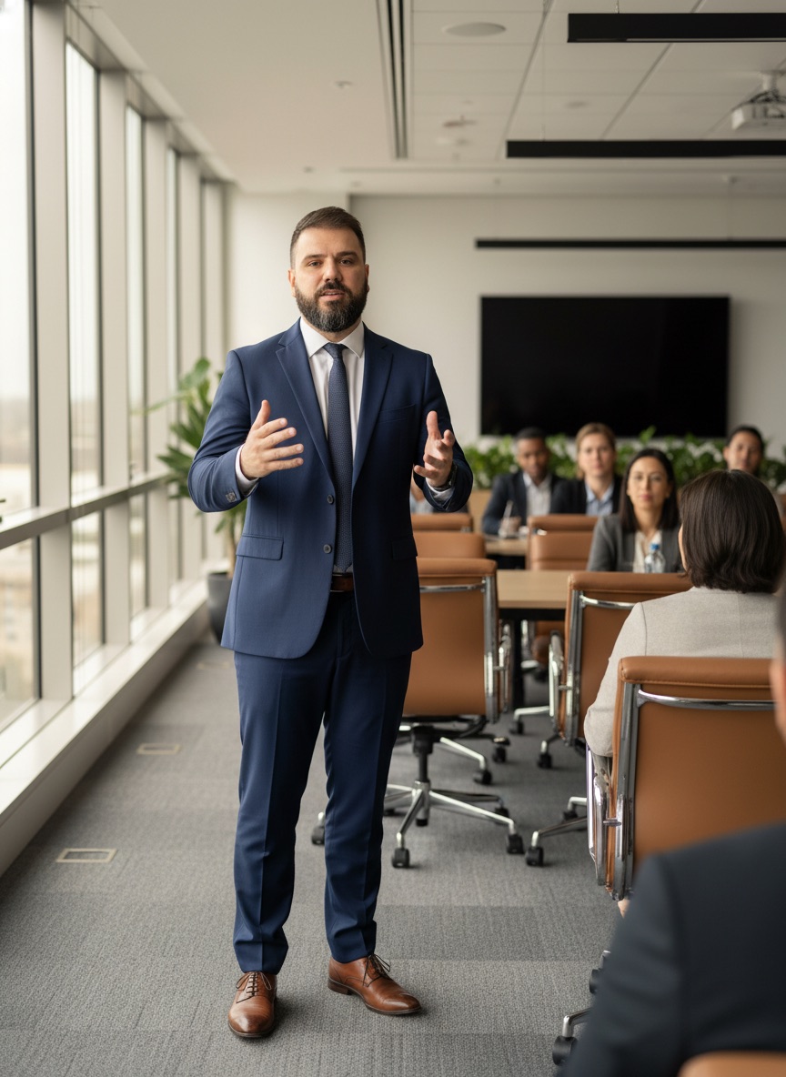 Duda Bastos trabalhando lado a lado com donos de empresa